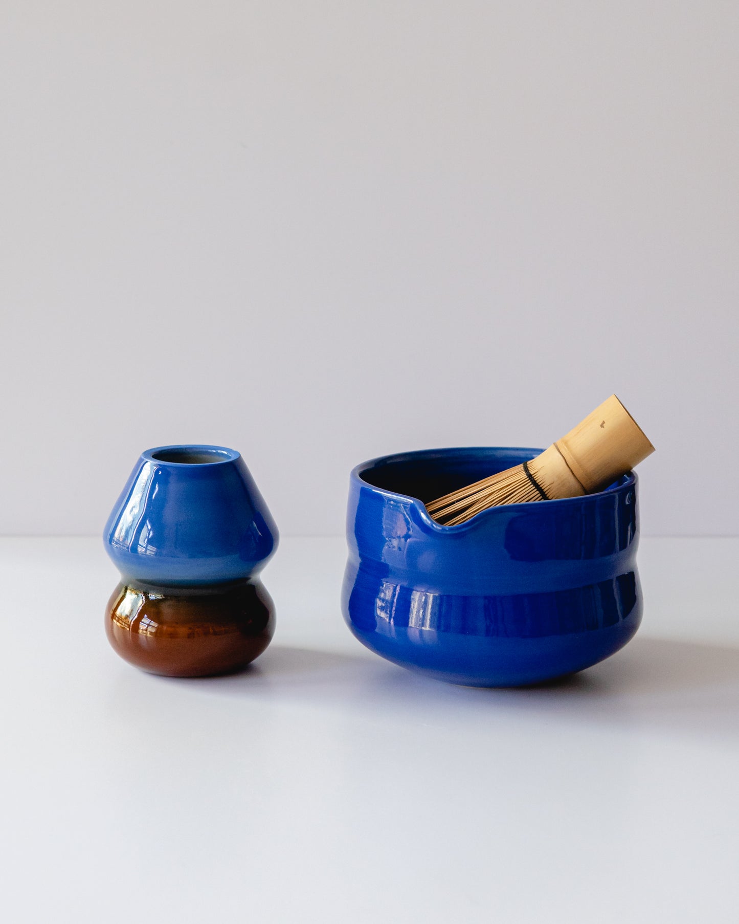 Blue + Brown Lamp Whisk Holder