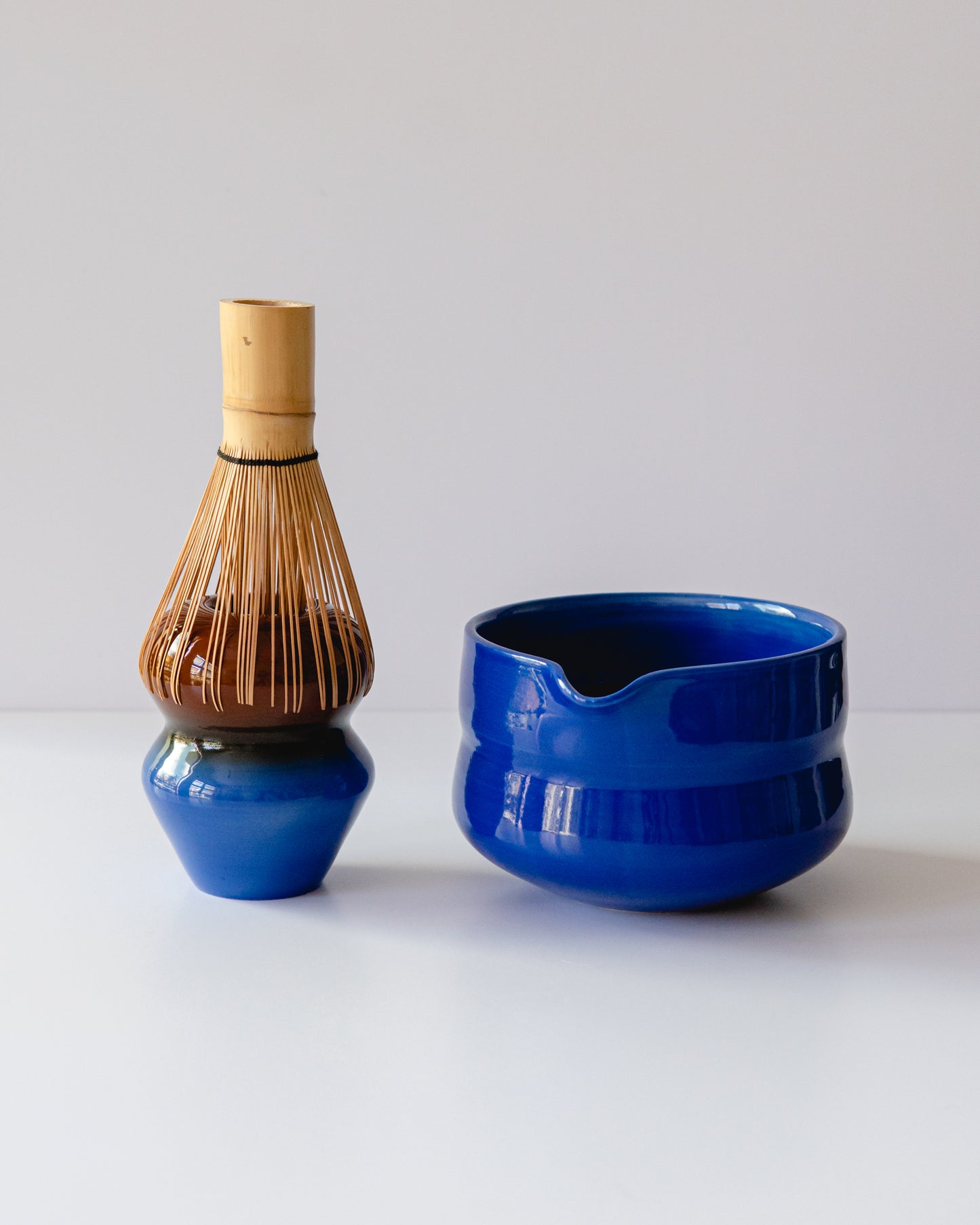 Blue + Brown Lamp Whisk Holder