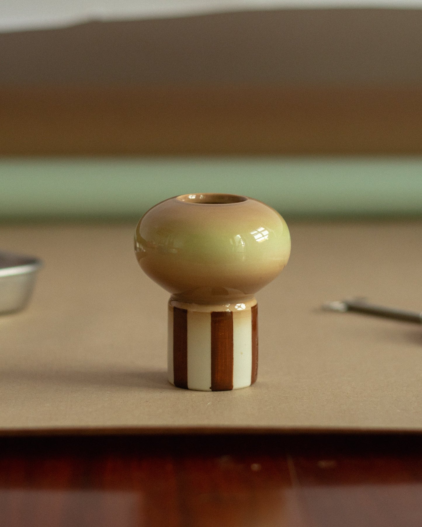 Olive + Brown Lamp Whisk Holder